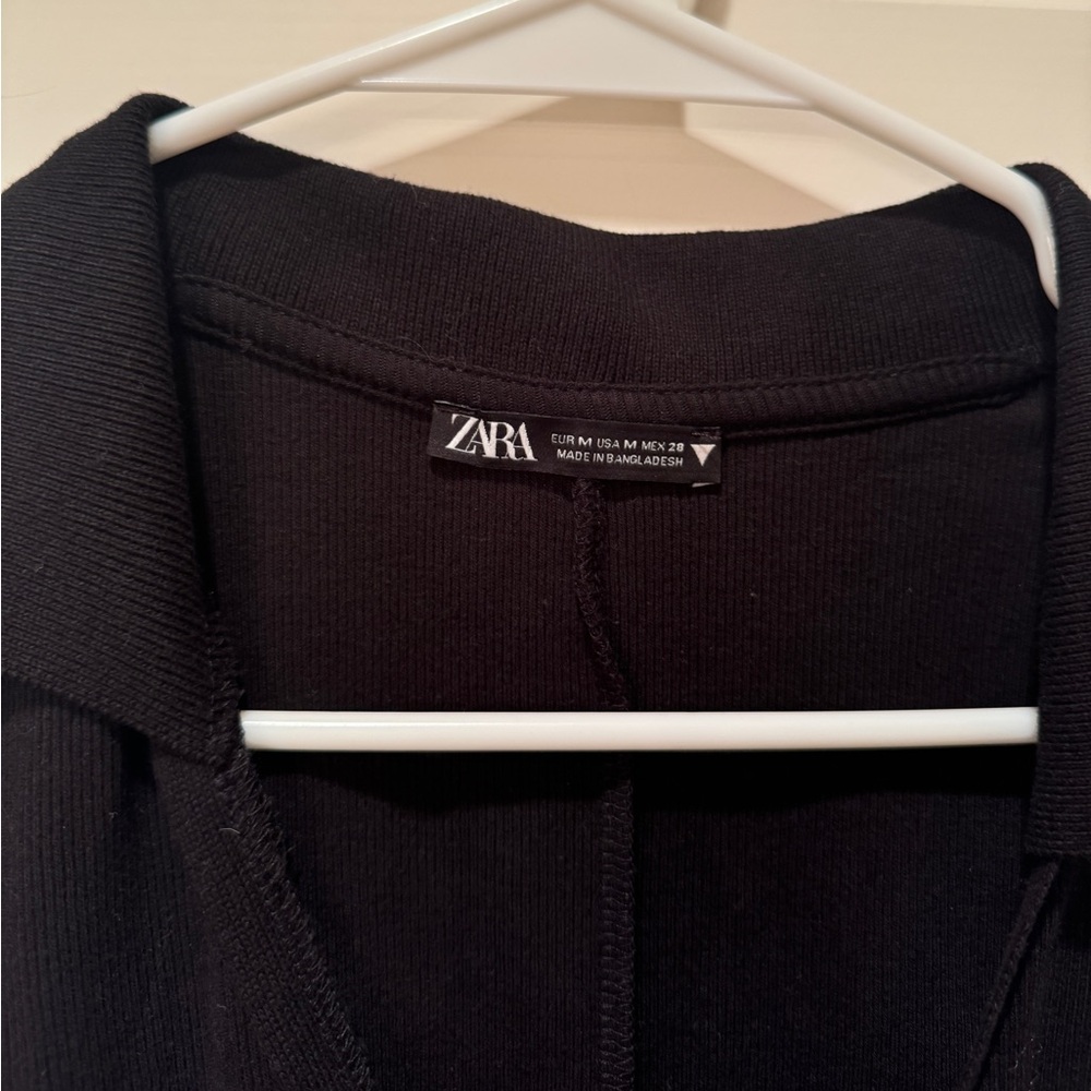 Zara Lapel Collared Ribbed Black Dress - Picture 6 of 7